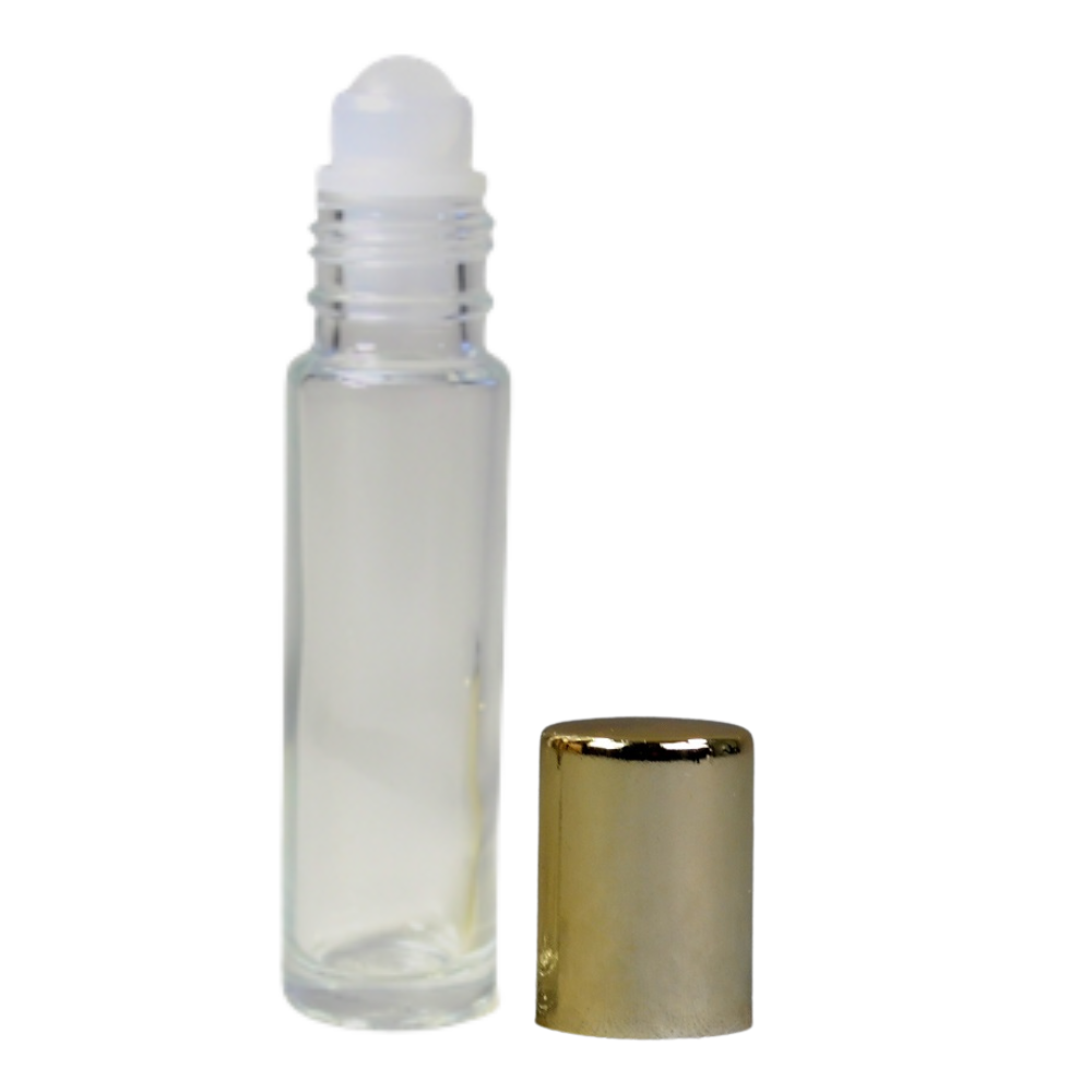 10ml Roll-on Flasche klar, Fitment natur, Schraubkappe gold