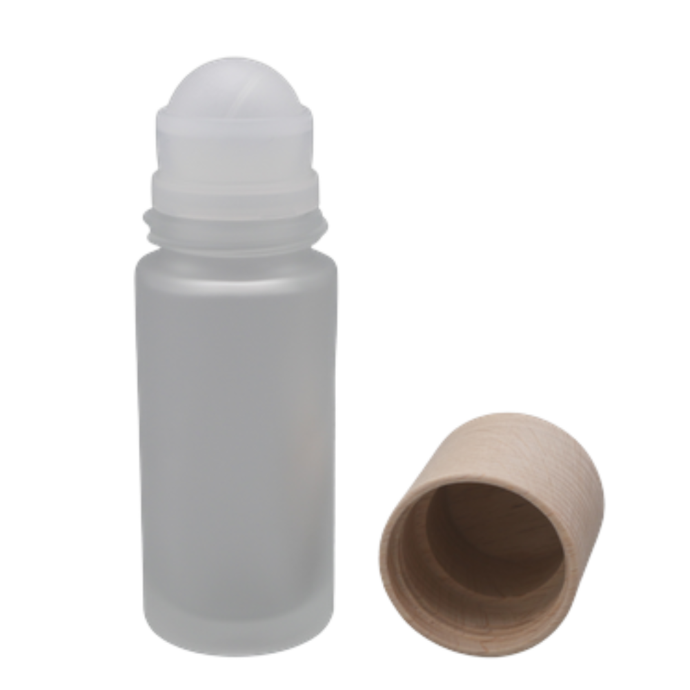 50ml Roll-on Flasche, Fitment natur, Schraubkappe Holz – Bild 2